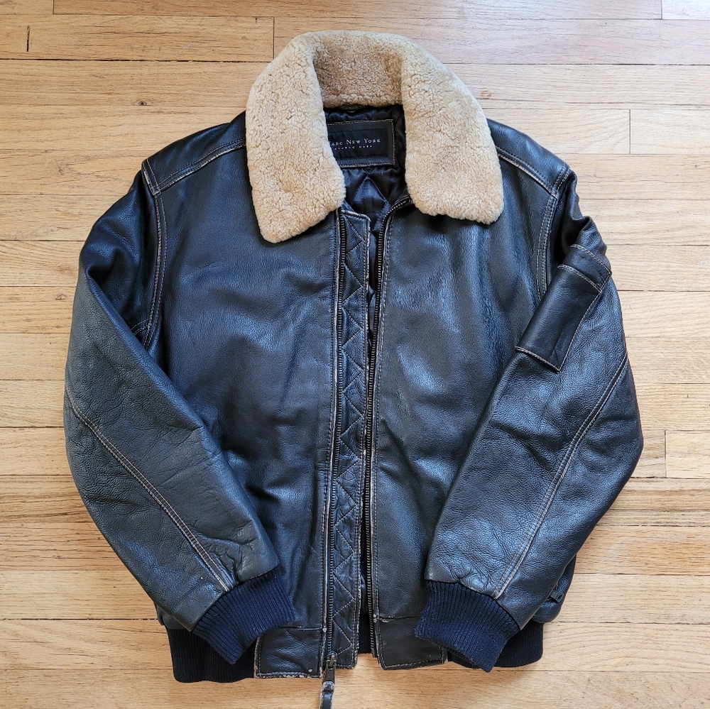 Marc New York Men's Leather Bomber Jacket Medium